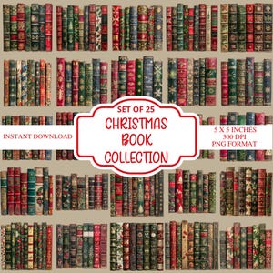Festive Christmas Book Spines PNG Clipart Set, 25 Realistic Holiday Templates, Winter Book Cover Overlays, Digital Xmas Image, Cozy PNG File