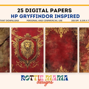 Gryffin Lion Digital Paper: Wizard Scrapbook PNG (Digital Download)
