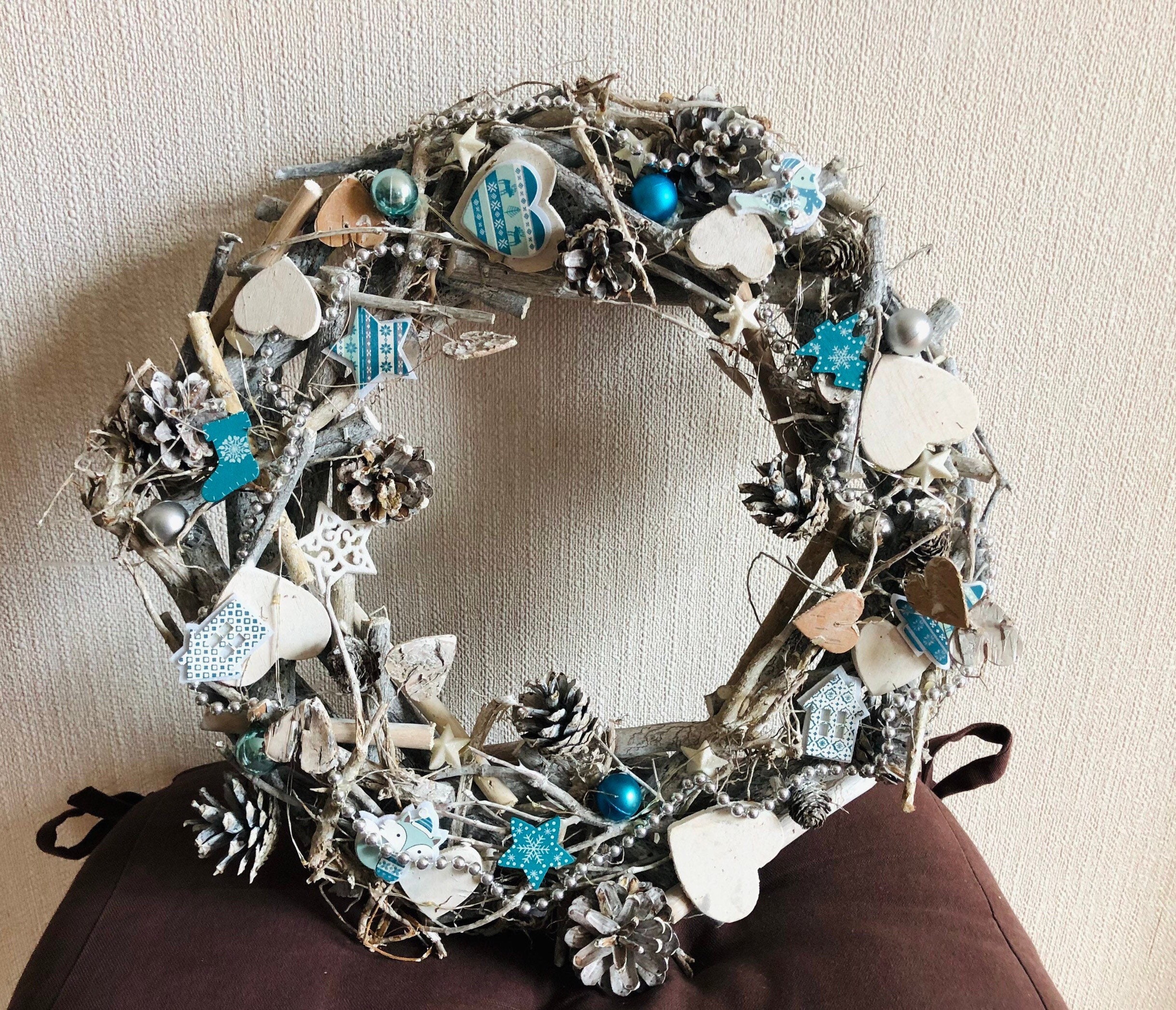 Couronne de Noël Lumineuse - Couronne L'avent- 100% Personnalisable- Thème Blanc et Bleu