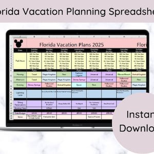 Modello di pianificazione foglio di calcolo viaggio vacanza in Florida Itinerario Disney World Universal Holiday