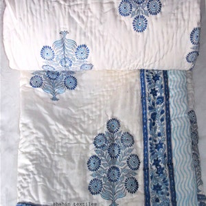 Blue Tree Print Hand Block Printed Reversible Smooth Home Decor Bedding Blanket Jaipuri Quilt, winter Quilt, Soft Quality light weight quilt