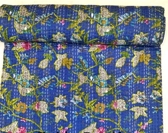 Cotton Kantha Quilt Queen , Indian Kantha Bed Cover, Handmade Kantha Bedspread, Indian Kantha Quilt, Bohemian Bedding, Reversible Quilt