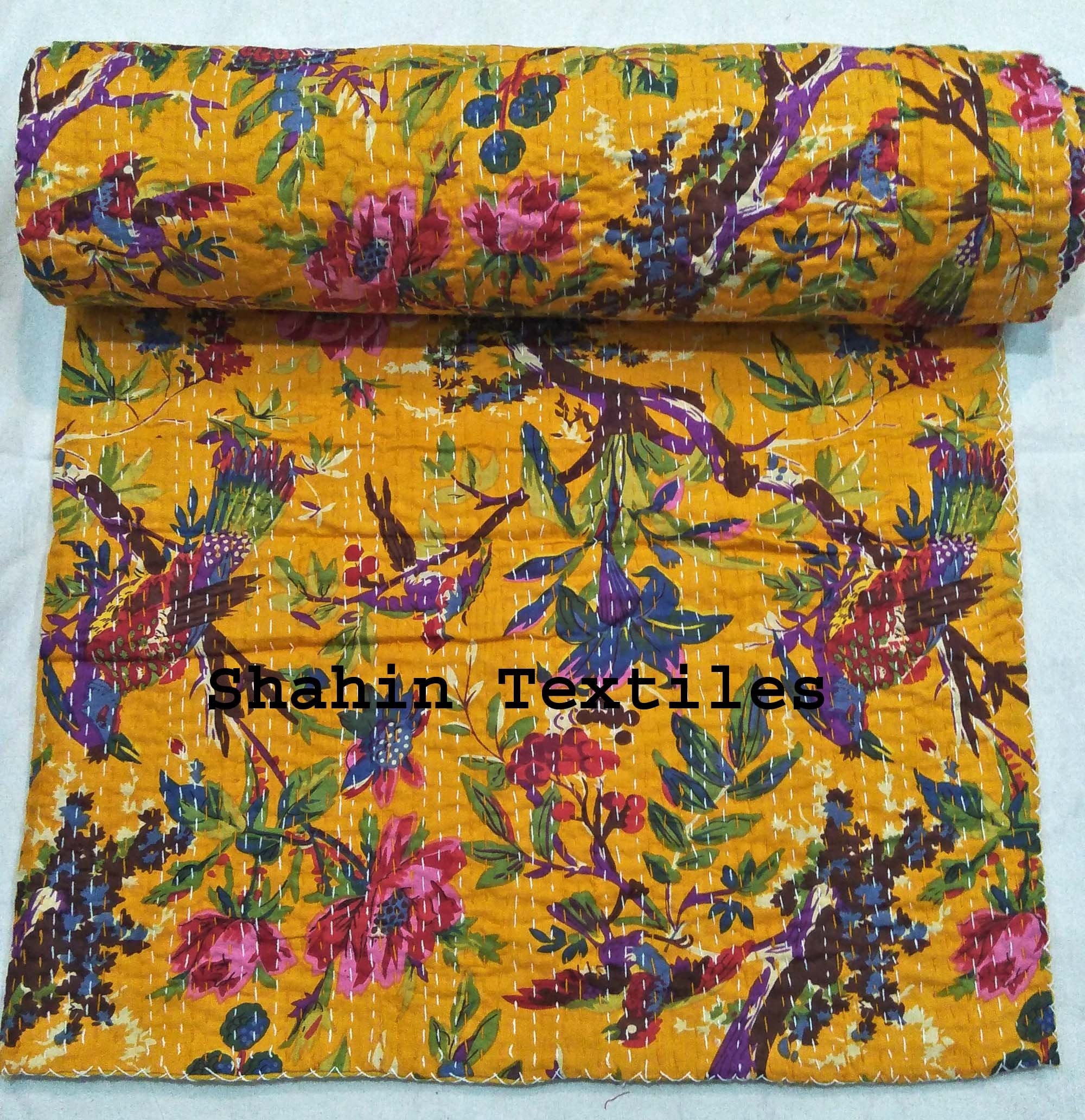 Cotton Kantha Bed Cover Cotton Kantha Bedspread Kantha Etsy UK