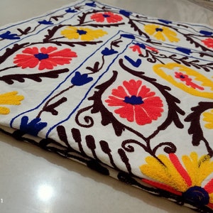 Suzani Blanket Cotton Embroidered Bedspread Colorful Sofa Throw Wall Decor, Uzbek Suzani Throw, New Design Hand Embroidered Suzani Bedspread