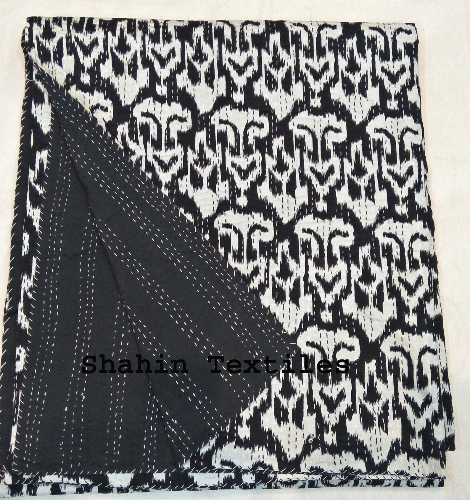 Ikat Kantha Quilt Queen Kantha Blanket Indian Kantha Quilt Etsy