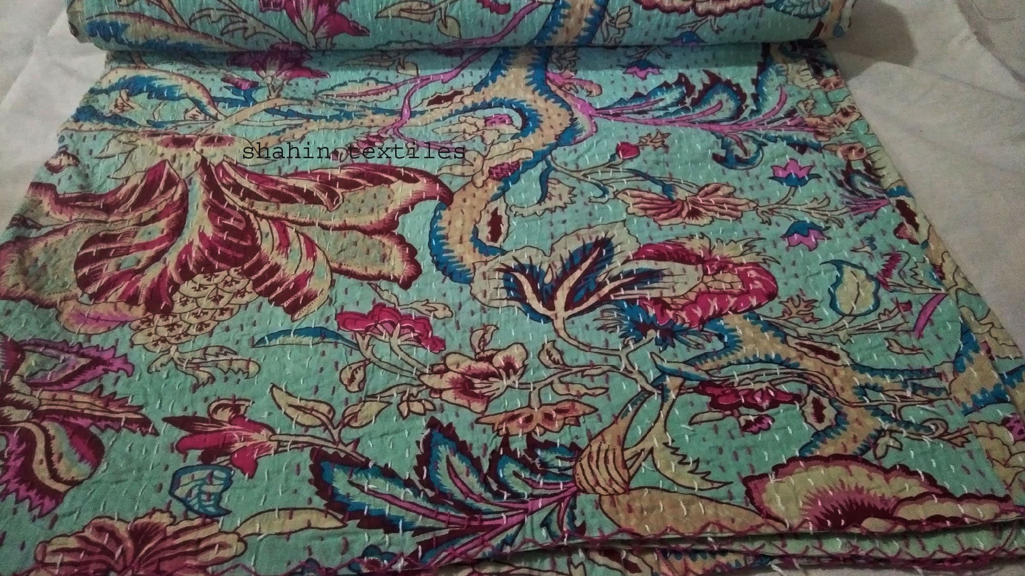 Cotton Kantha Quilt Kantha Blanket Kantha Throwindian Etsy UK