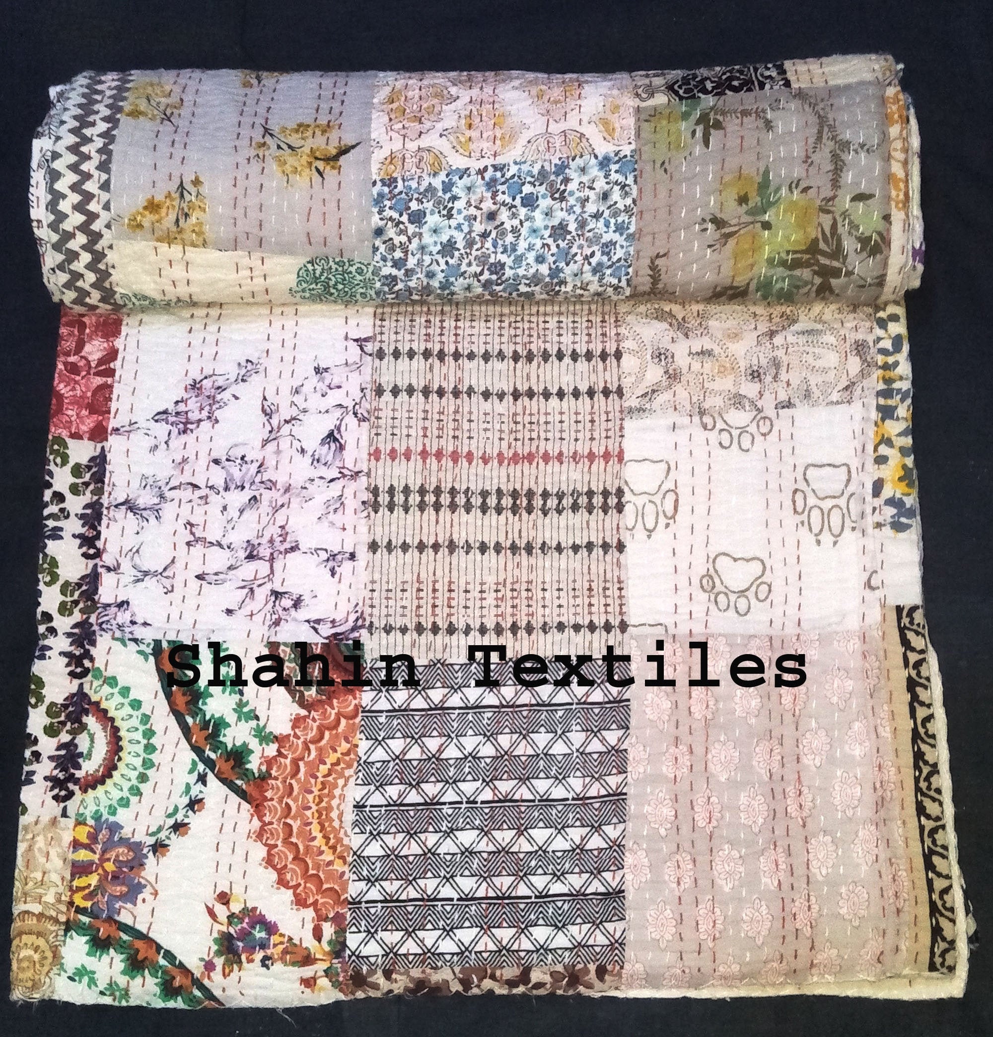 Cotton Patchwork Kantha Quilt Cotton Kantha Quilts Cotton Etsy