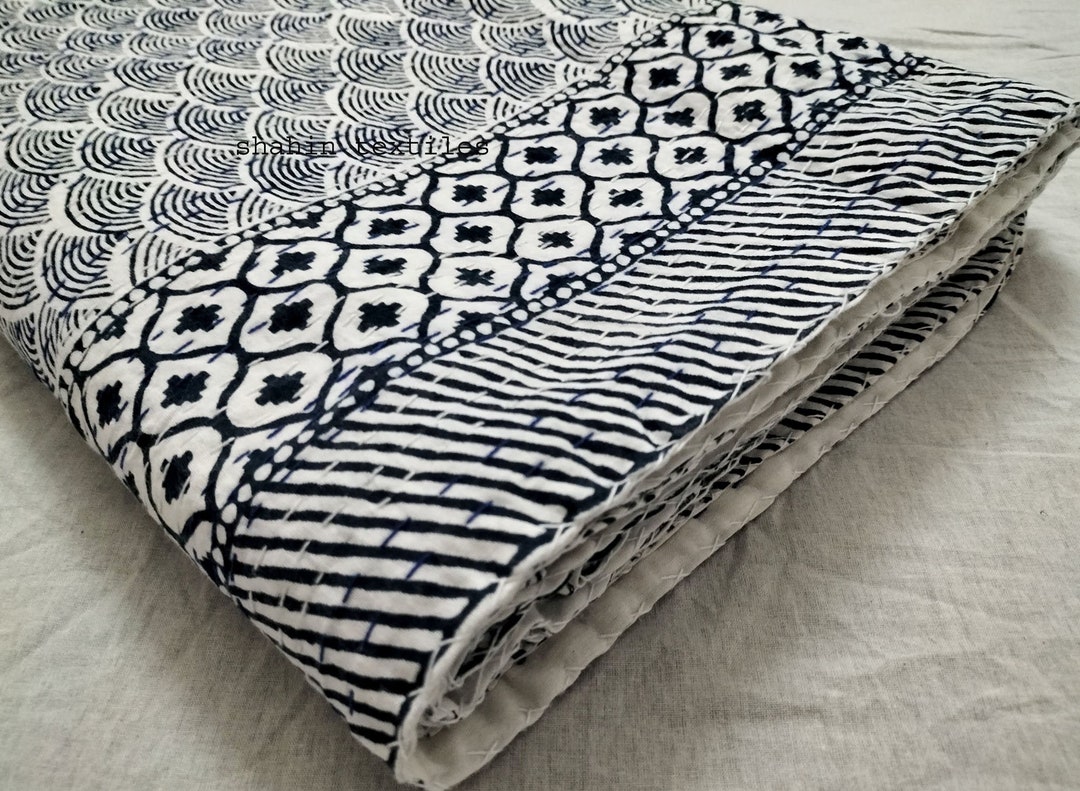 Orange Indian Kantha Quilt/Handmade Floral Hand Block Print Cotton Sheet Bedspread /King Queen Twin Size Kantha Quilt/Kantha Coverlet Throw – Kusum Handicrafts