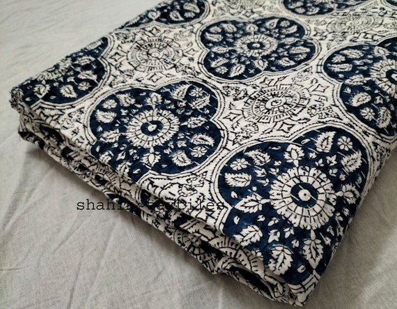 Cotton Bed throw Hand Block Print Kantha Quilt Kantha Quilt | Etsy