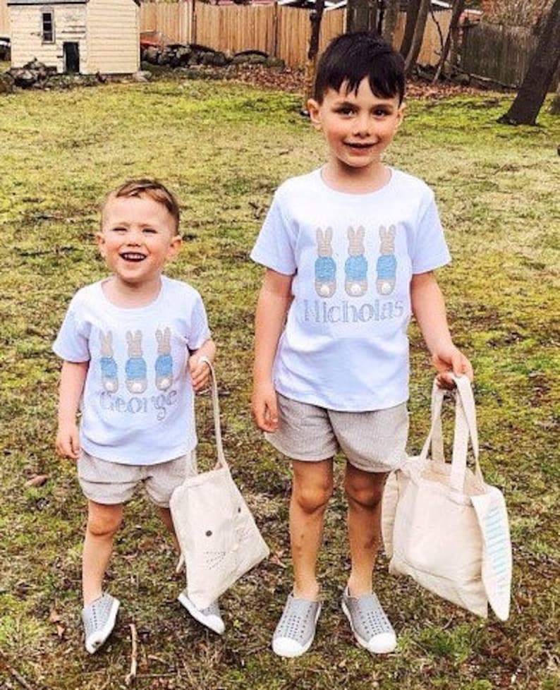 Siblings matching Easter outfits. Appliquéd bunnies in Etsy