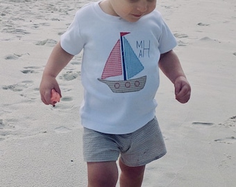 Boys Seersucker Sailboat Short Set, Summer Ready and Monogrammed !!