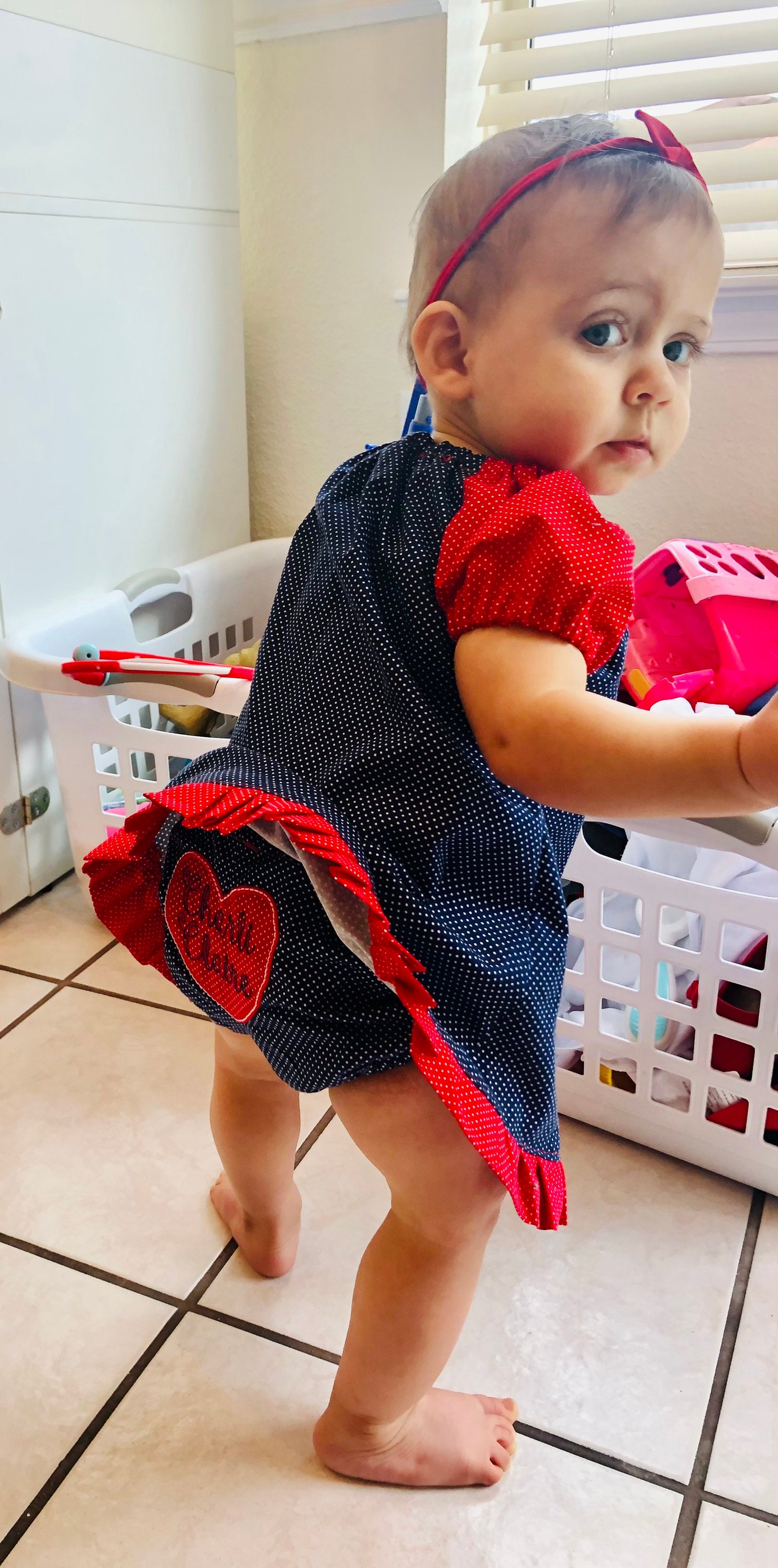 Dress and matching bloomers, personalized with embroidered heart on