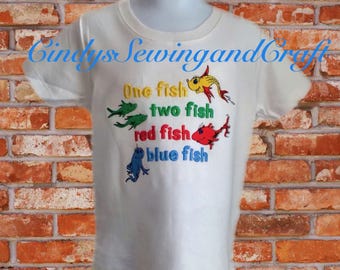 Storybook fish, embroidered T-shirt.