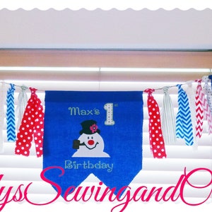 Frosty the Snowman  Personalized embroidered Fabric Birthday Banner and High Chair Banner