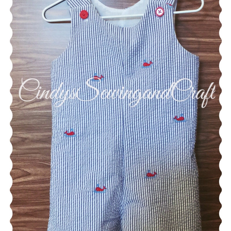 Anchors Smocked Blue Red and White Stripe Seersucker Boys Jon Jon main image 1