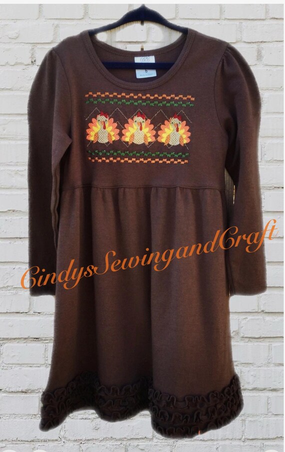 thanksgiving smock dress Hand Smocked Thanksgiving Owls Fall Girls Bishop Dress Aqua