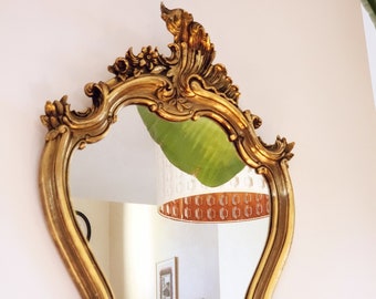 Miroir en résine couleur laiton avec une jolie patine - miroir rétro - miroir ancien doré