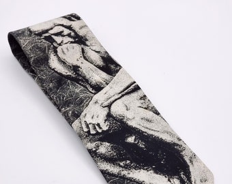 Cravate en soie imprimé du penseur de Rodin - marque Ralph Marlin - cadeau homme pour la st Valentin