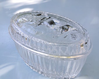 Antique cow butter dish in transparent glass - tableware - vintage tableware - housewarming gift