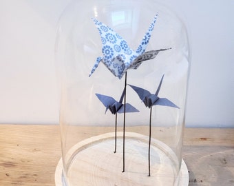 Large origami glass bell - origami decor under glass - chic interior decoration