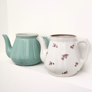 Theepotten van ijzersteen - bloementheepot - lichtgroene theepot - witte theepot - theepot van ijzersteen - cottagecore decor