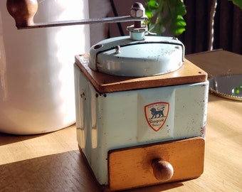 Pastellgrüne Peugeot-Kaffeemühle – Vintage 50er Jahre