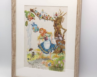 Illustration originale encadrée des fables de La Fontaine - Illustration de Cremonini - déco chambre d'enfant - décoration chambre bébé