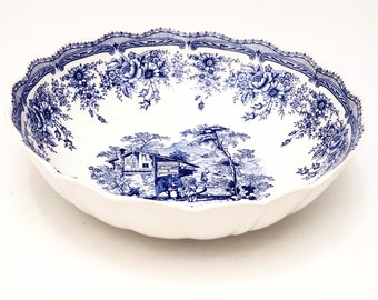 Saladier ancien Lunéville modèle Cottage - vaisselle blanche et bleue - art de la table