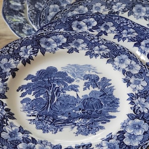 Servicio inglés de piedra de hierro azul y blanco, vajilla inglesa, Woodland de Enoch Wedgwood