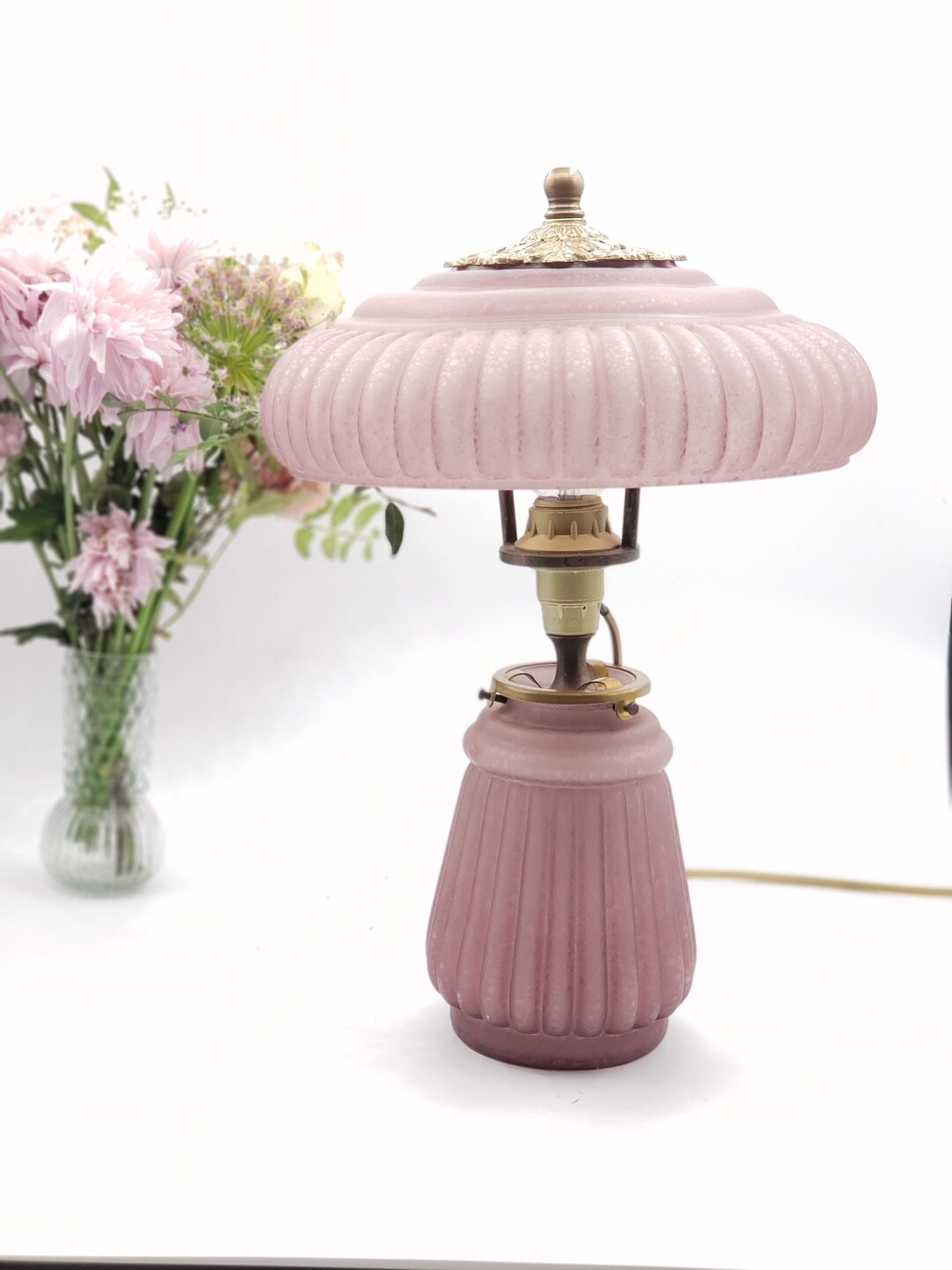 Art Deco Lamp in Glass Paste Pink Table Lamp Desk Lamp Pink Bedside