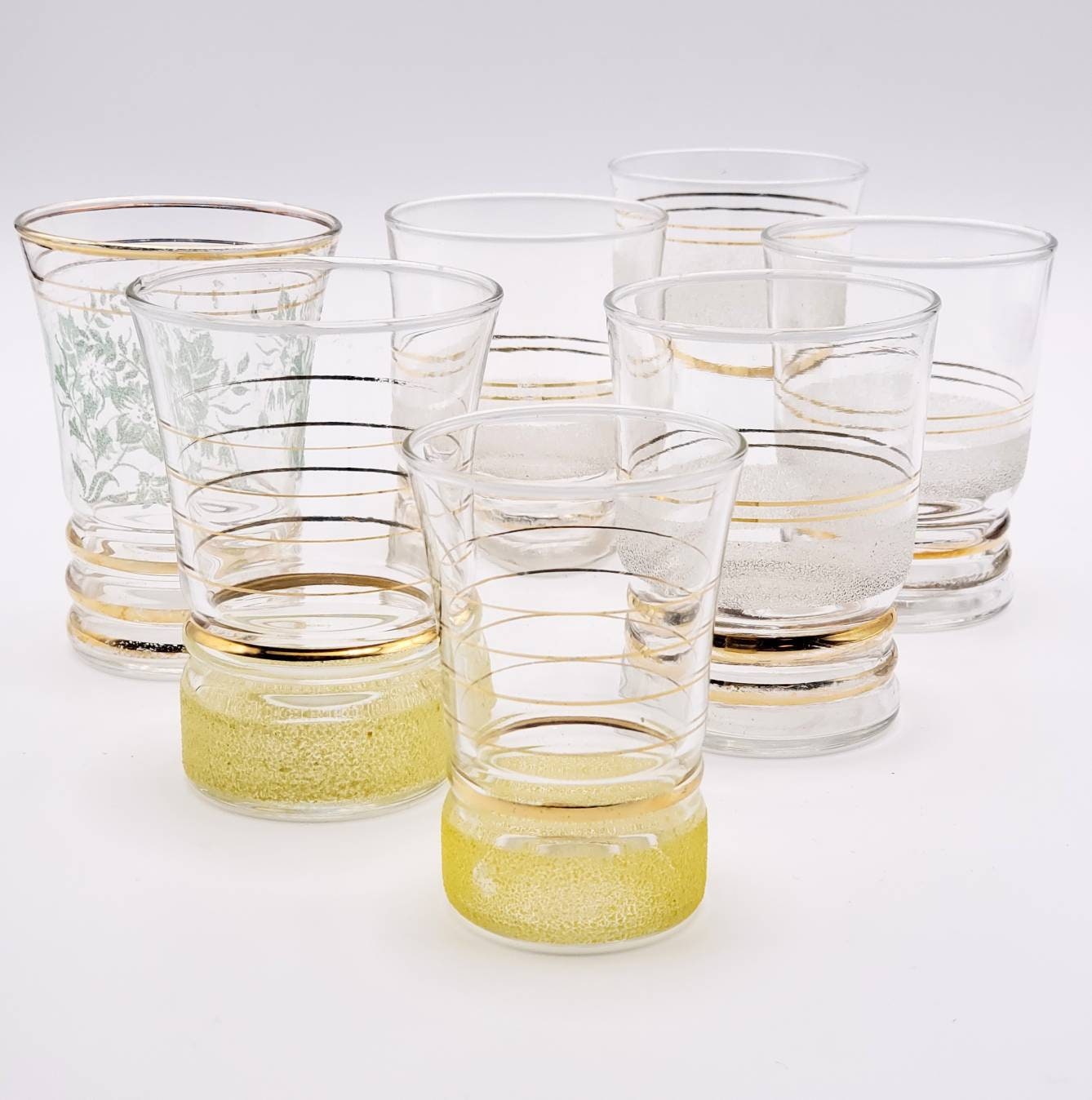 Lot de 7 Verres Bistrot Vintage Granité et Or