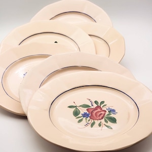 Antique Sarreguemines Digoin ironstone plates - beige pink flowered plate - vintage tableware
