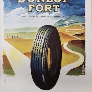 Illustrazione pubblicitaria originale Dunlop dalla Francia 1948 Illustrazione, regalo per la festa del papà