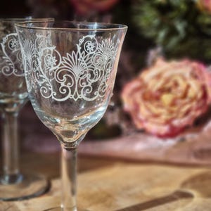 Set of 11 Vintage Engraved Stemmed Glasses - Elegant Aperitif Glasses Bistro Glasses - Ideal Decoration and Collection