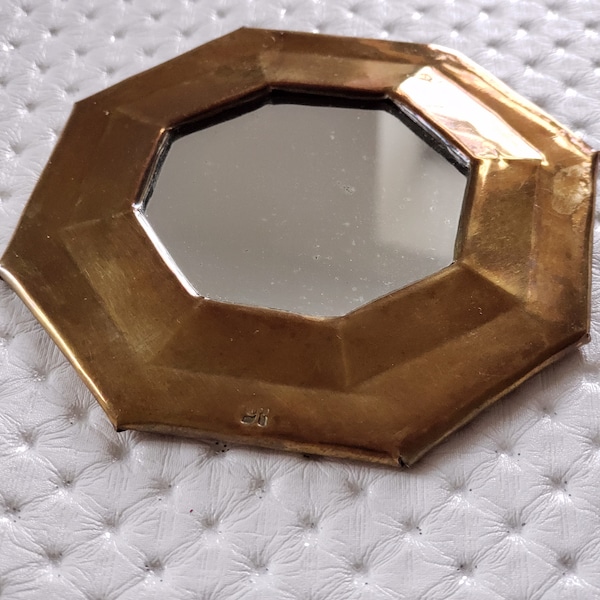 Petit miroir hexagonal en cuivre - miroir de sac - miroir de poche