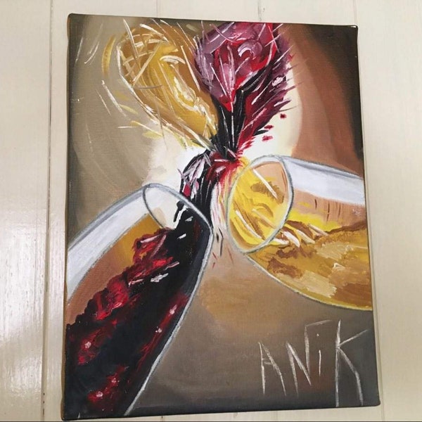 Huile sur toile de lin tendue - tableau coloré sur le thème du vin - cadeau pour amateur de vin - cadeau œnologue