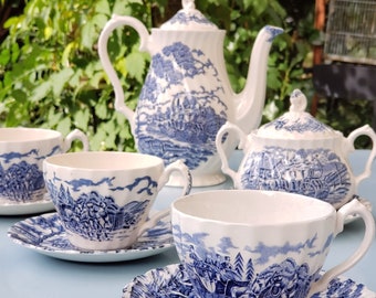 Service à café ou à thé bleu Myott Royal Mail - service en porcelaine anglaise