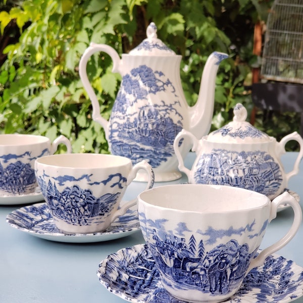 Service à café ou à thé bleu Myott Royal Mail - service en porcelaine anglaise