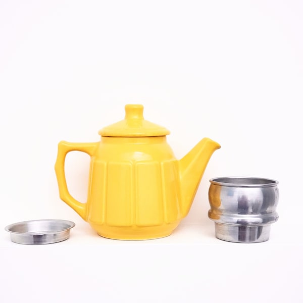 Cafetière jaune Digoin terre de fer - vaisselle vintage - Cafetière ancienne