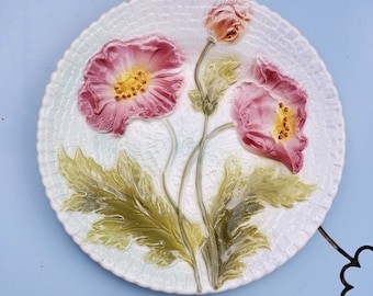 Saint Clément Plates - Barbotine tableware with floral pattern: Poppy, Daisy and Iris - antique tableware - original plates