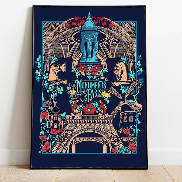 Poster "The Monuments of Paris" - Dark version - A3 format