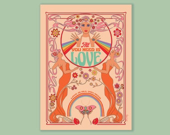 Carte "All you need is love" - Version beige - Format 13x18cm