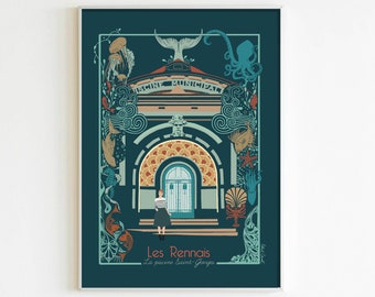 Cartaz "A piscina de Saint-Georges / Les Rennais" - formato A4 - versão escura