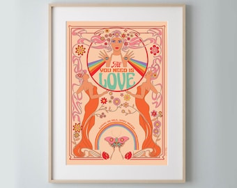 Affiche "All you need is love" - Format A3 - Version beige