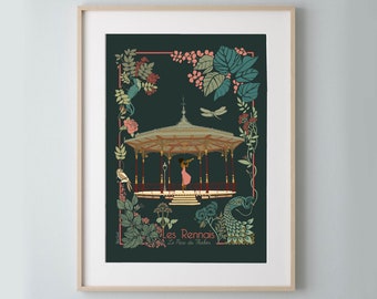 Pôster 50x70cm Rennes "Le Kiosque du Thabor" versão escura