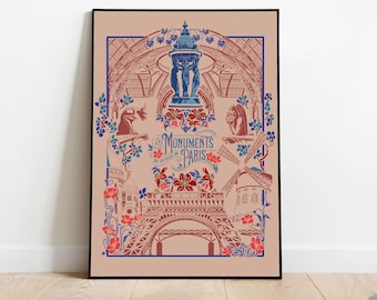 Affiche "Les Monuments de Paris" - Format A3 - Version claire