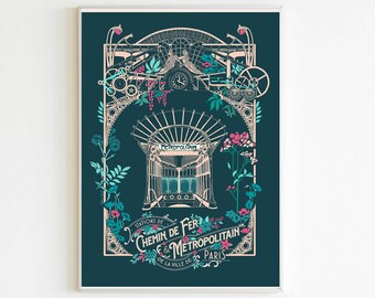 Cartaz "Railway and Metropolitan, Paris" - formato A4 - versão escura