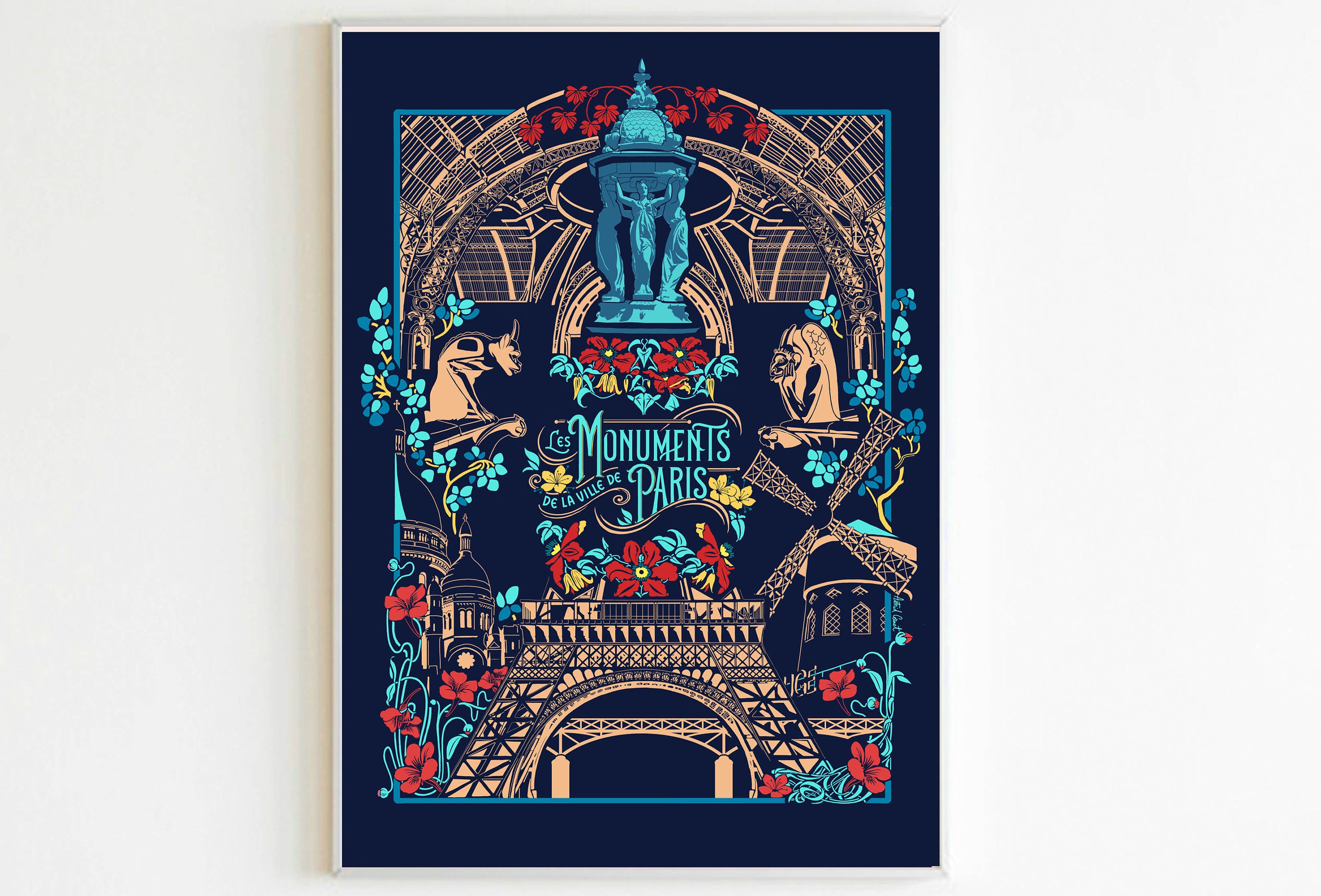 Affiche A4 Paris Les Monuments de Paris Version Foncée