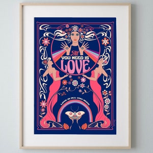 Poster "Tutto ciò di cui hai bisogno è amore" - Formato A3 - Versione blu