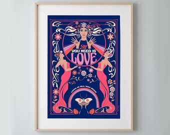 Cartaz "Tudo que você precisa é amor" - formato A3 - versão azul